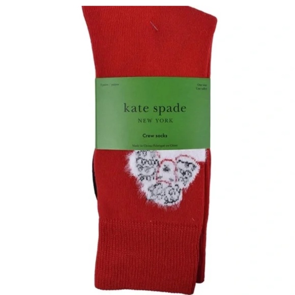NIP Kate Spade Red Crew Socks with White Accents - Picture 2 of 3